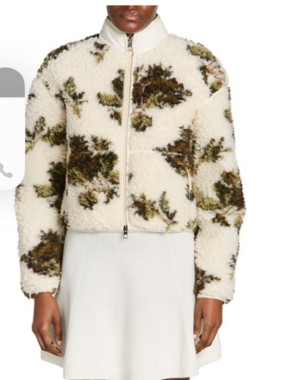 Moncler zip up teddy jacket Ivory Sherpa Zip Jacket with Olive Floral NWT